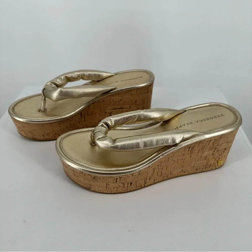 Veronica Beard Gabby Platform in Metallic Gold Leather size 8 Wedges Sandals